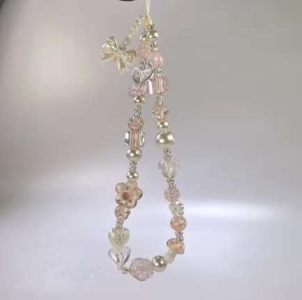 Keyring moño acrílico Strap Rosa y blanco