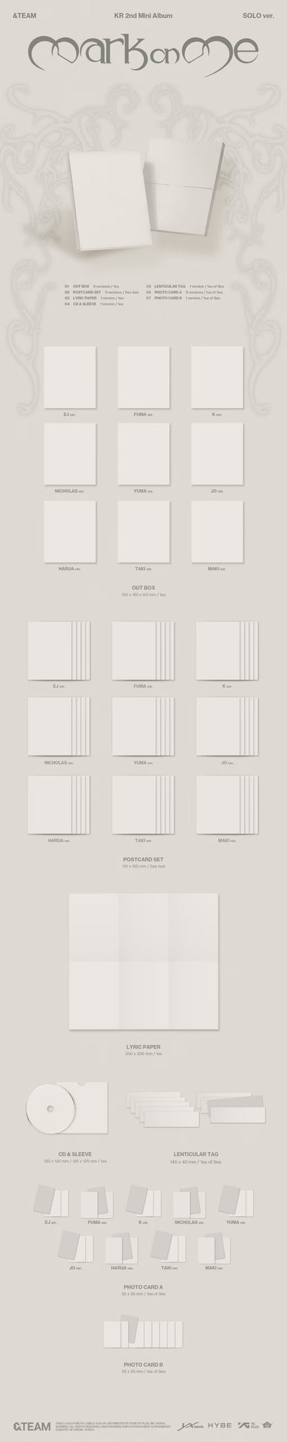 [PRE-ORDER] &TEAM KR 2nd Mini Album 'Mark on Me' - SOLO ver. (Random 9 versiones)