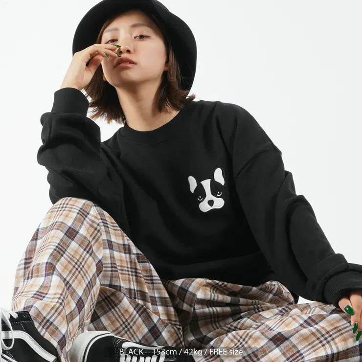 Sudadera con bordado de perrito Boston Terrier